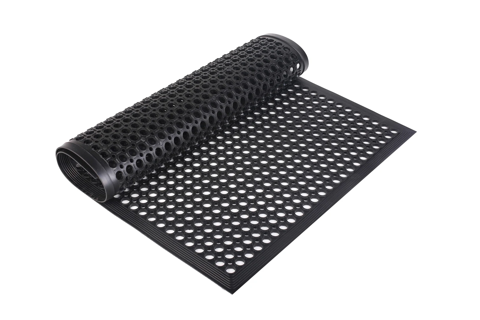 KM102 open-hole mat with a rolled edge showing the rubber structure